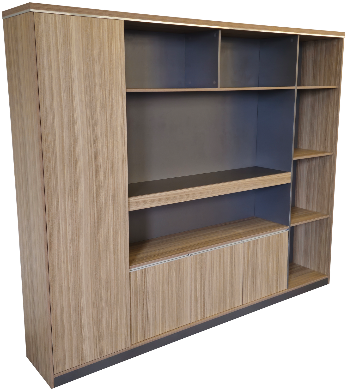 Modern Large Golden Oak Bookcase with Doors & Open Shelving - 2400mm - PM02-S01