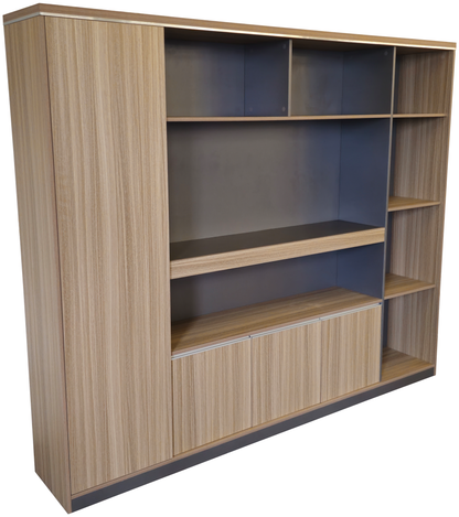 Modern Large Golden Oak Bookcase with Doors & Open Shelving - 2400mm - PM02-S01