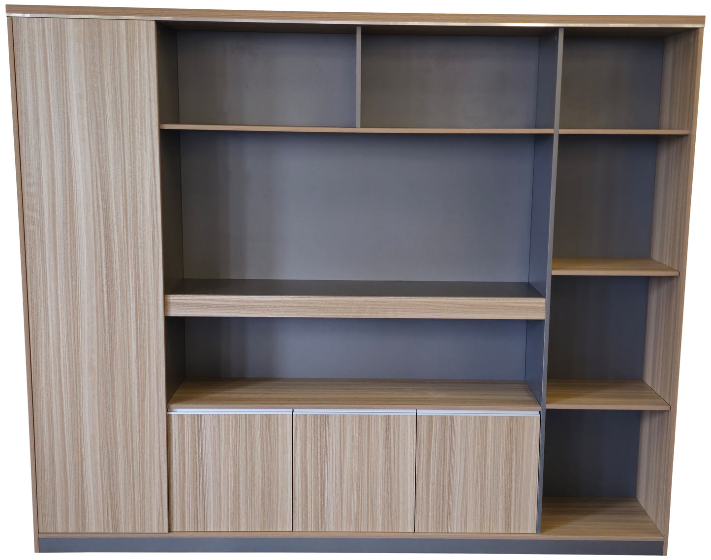 Modern Large Golden Oak Bookcase with Doors & Open Shelving - 2400mm - PM02-S01