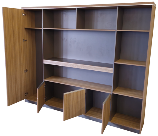 Modern Large Golden Oak Bookcase with Doors & Open Shelving - 2400mm - PM02-S01