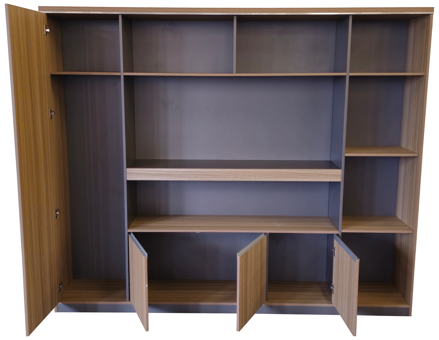 Modern Large Golden Oak Bookcase with Doors & Open Shelving - 2400mm - PM02-S01