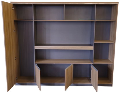 Modern Large Golden Oak Bookcase with Doors & Open Shelving - 2400mm - PM02-S01