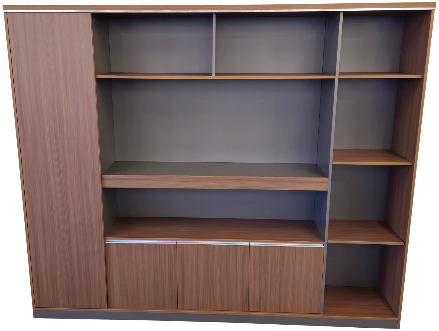 Modern Large Walnut Bookcase with Doors & Open Shelving - 2400mm - PM02-S01