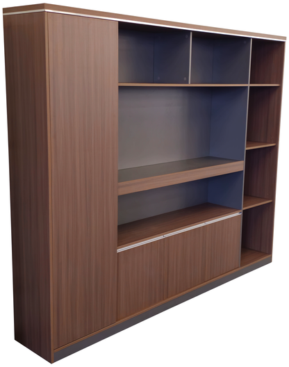 Modern Large Walnut Bookcase with Doors & Open Shelving - 2400mm - PM02-S01