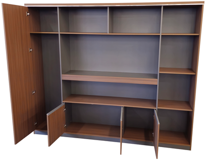 Modern Large Walnut Bookcase with Doors & Open Shelving - 2400mm - PM02-S01