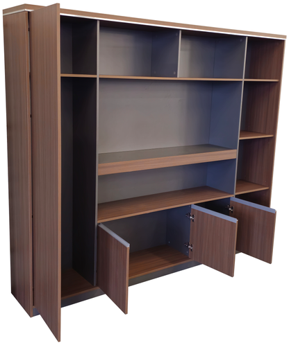 Modern Large Walnut Bookcase with Doors & Open Shelving - 2400mm - PM02-S01