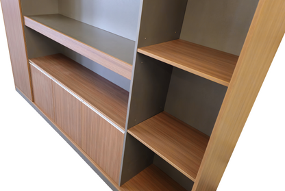 Modern Large Walnut Bookcase with Doors & Open Shelving - 2400mm - PM02-S01