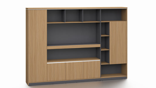 Modern Extra Large Walnut Bookcase with Doors & Open Shelving - 2800mm - PM02-S01