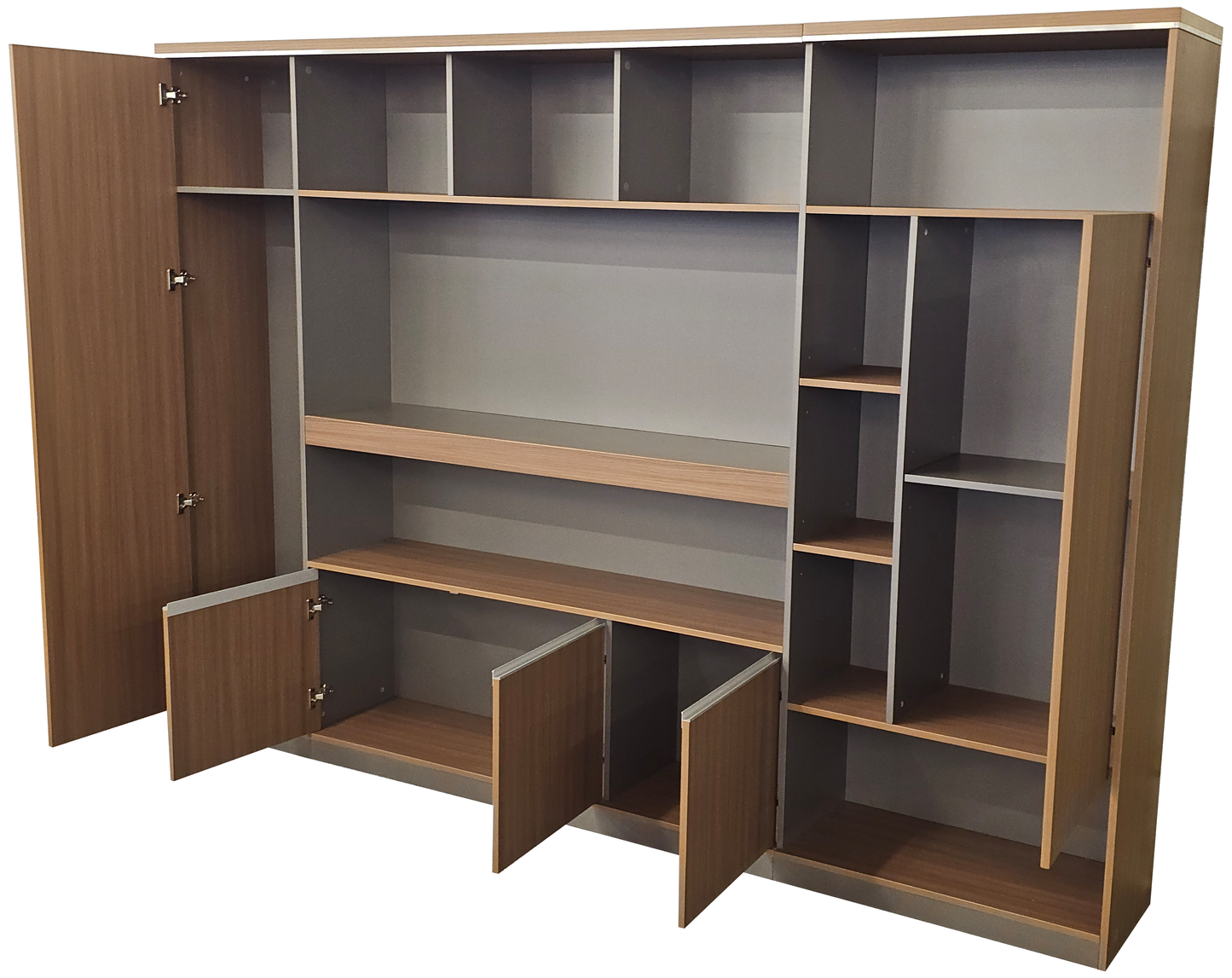 Modern Extra Large Walnut Bookcase with Doors & Open Shelving - 2800mm - PM02-S01