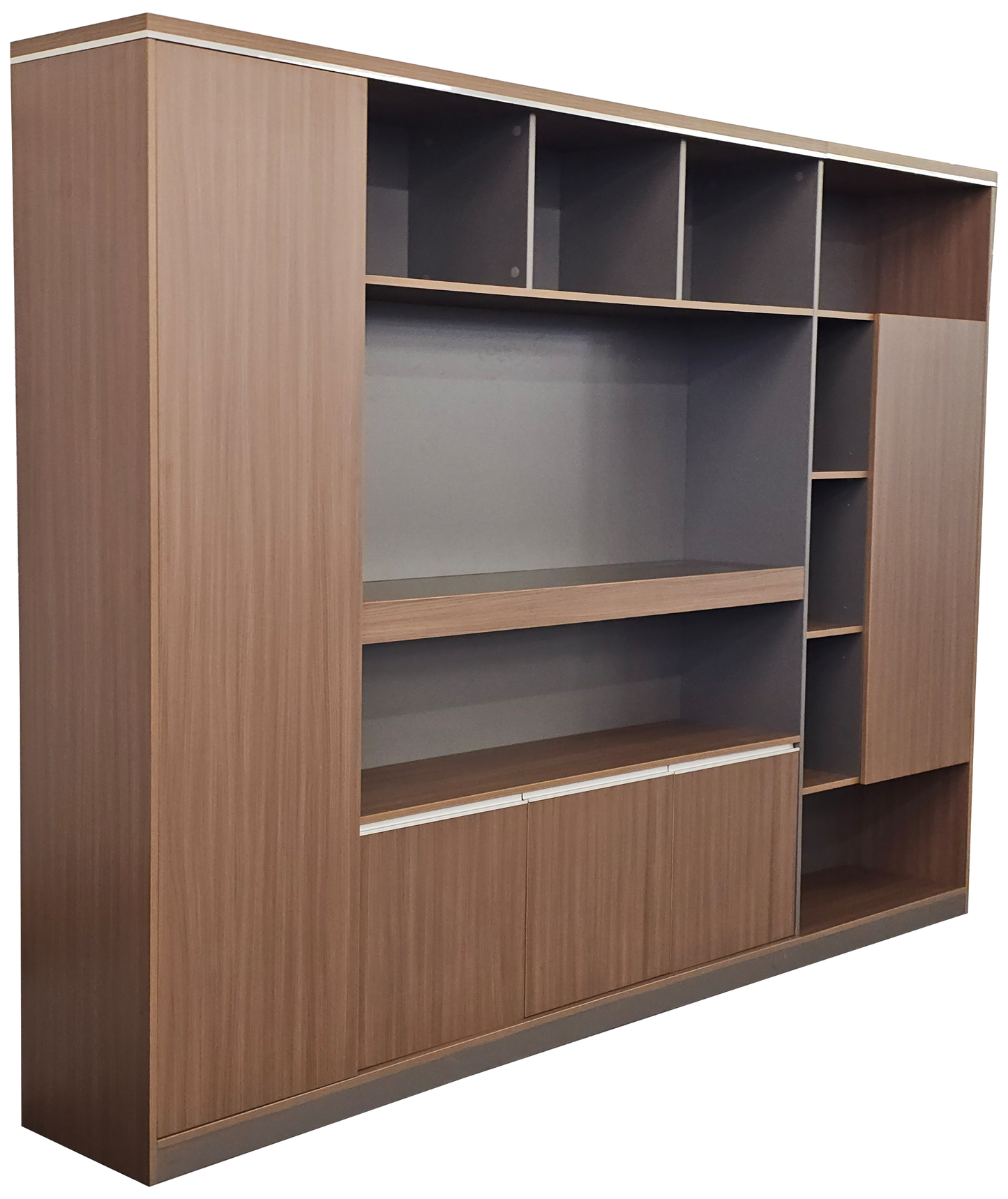 Modern Extra Large Walnut Bookcase with Doors & Open Shelving - 2800mm - PM02-S01