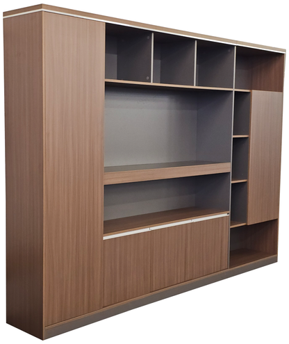 Modern Extra Large Walnut Bookcase with Doors & Open Shelving - 2800mm - PM02-S01