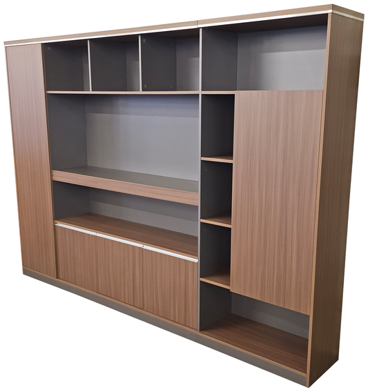 Modern Extra Large Walnut Bookcase with Doors & Open Shelving - 2800mm - PM02-S01