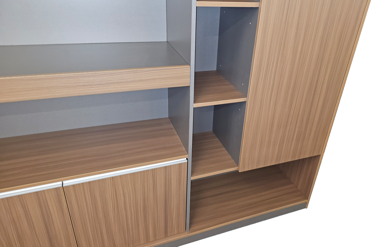 Modern Extra Large Walnut Bookcase with Doors & Open Shelving - 2800mm - PM02-S01