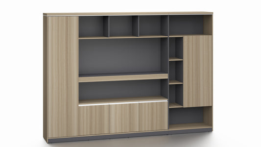 Modern Extra Large Golden Oak Bookcase with Doors & Open Shelving - 2800mm - PM02-S01