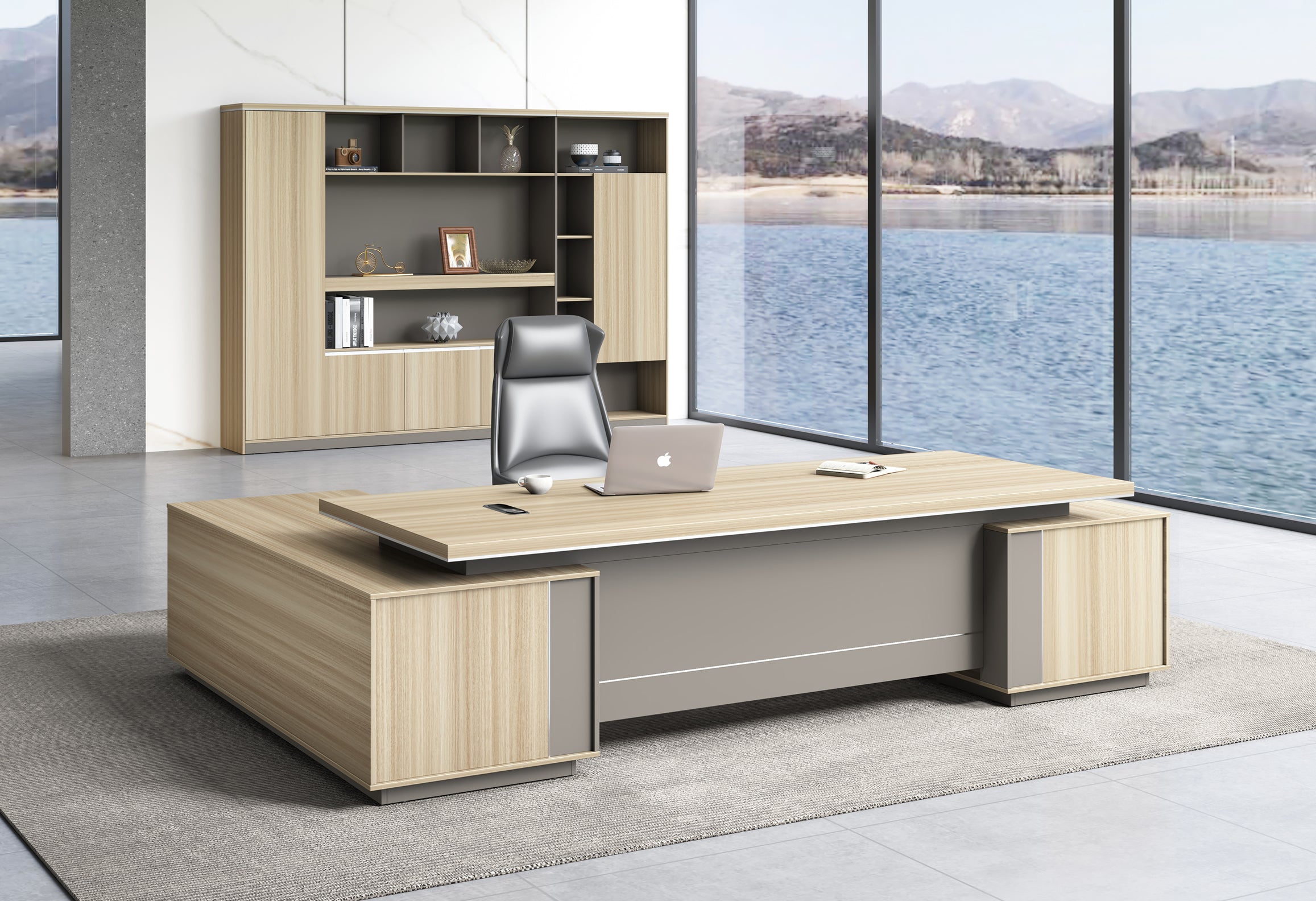 Modern Large Golden Oak Corner Executive Office Desk with Integrated Storage - 2800mm - PM02-D05 Huddersfield
