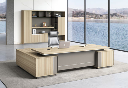 Modern Large Golden Oak Corner Executive Office Desk with Integrated Storage - 2400mm - PM02-D05