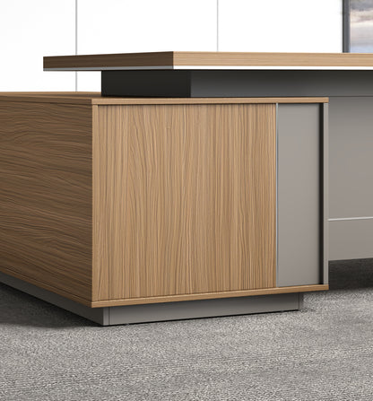 Modern Large Walnut Corner Executive Office Desk with Integrated Storage - 2800mm - PM02-D05