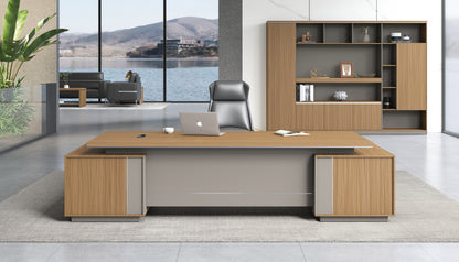 Modern Large Walnut Corner Executive Office Desk with Integrated Storage - 2800mm - PM02-D05