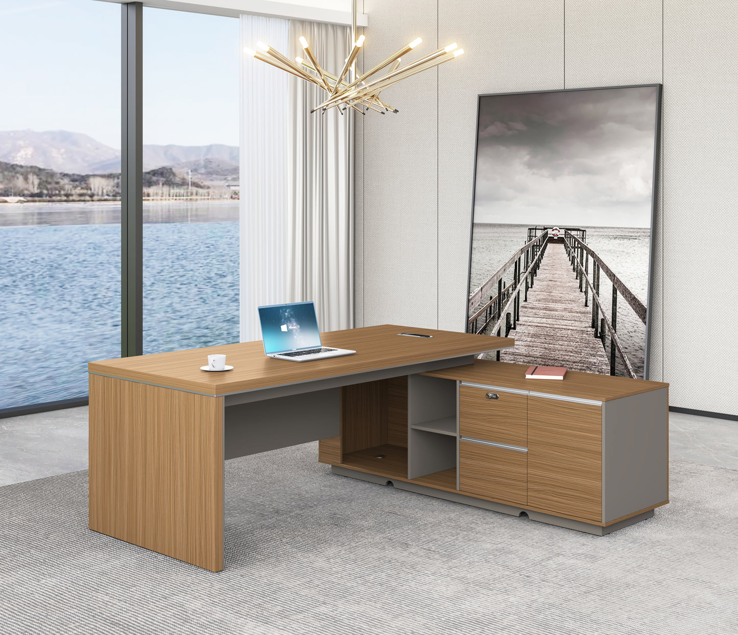 Modern Home Walnut Corner Executive Office Desk with Integrated Storage - 1600mm or 1800mm - PM02-D01