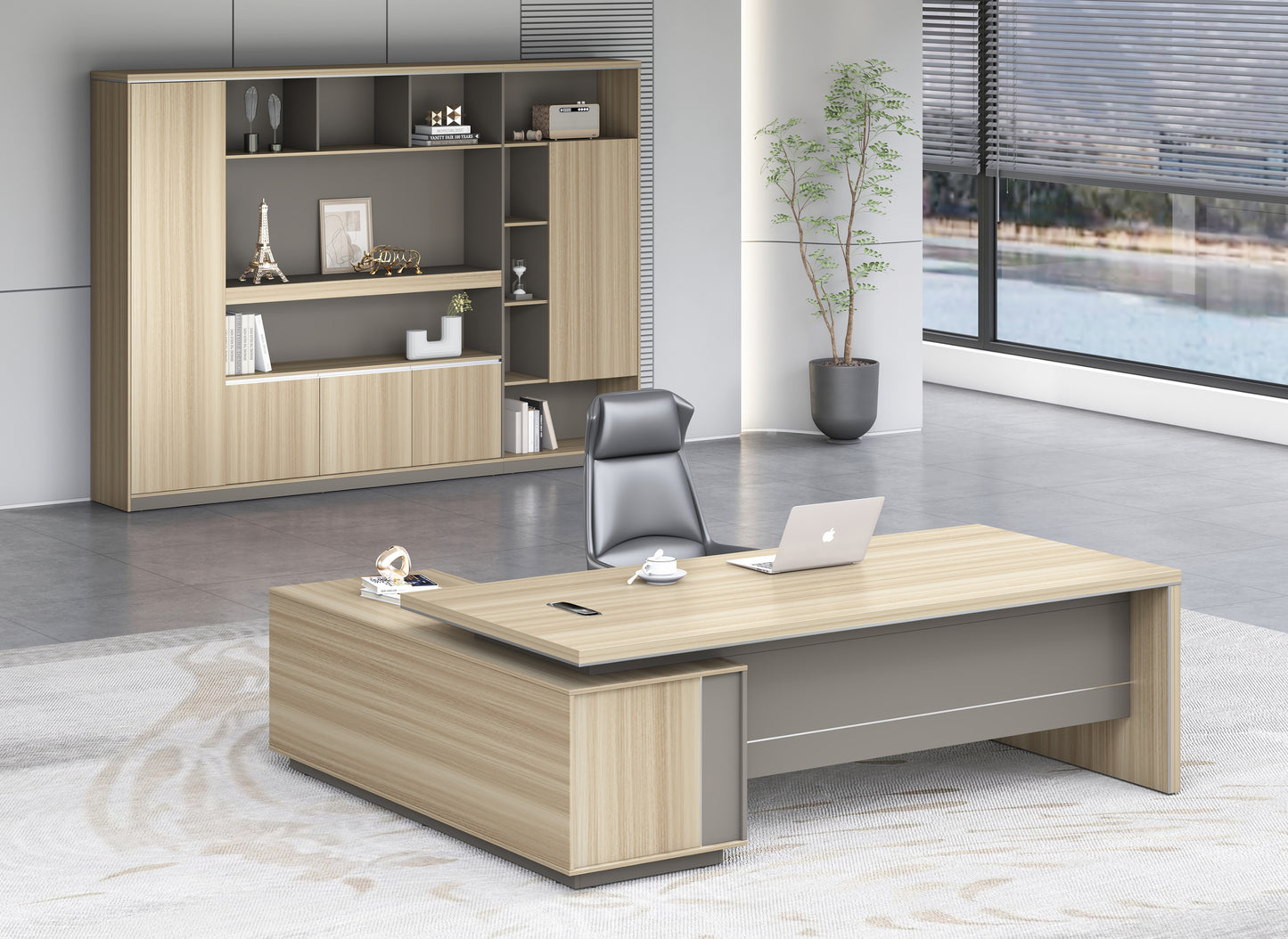 Modern Home Golden Oak Corner Executive Office Desk with Integrated Storage - 2000mm or 2200mm - PM02-D02