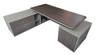 Premium Modern Luxury Grey Wenge Executive Corner Desk with Storage - UK Plugs and LED Included - 2400mm - PM38-D02