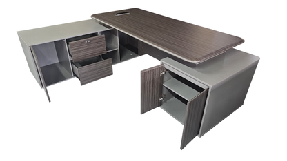 Premium Modern Luxury Grey Wenge Executive Corner Desk with Storage - UK Plugs and LED Included - 2400mm - PM38-D02