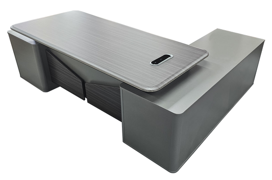 Premium Modern Luxury Grey Wenge Executive Corner Desk with Storage - UK Plugs and LED Included - 2400mm - PM38-D02