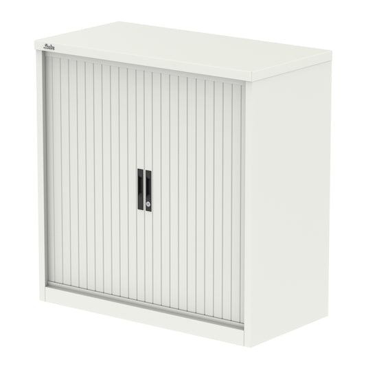 Qube Side Metal Tambour Cupboard With Shelves - 1000mm or 2000mm Tall - Multiple Colour Options