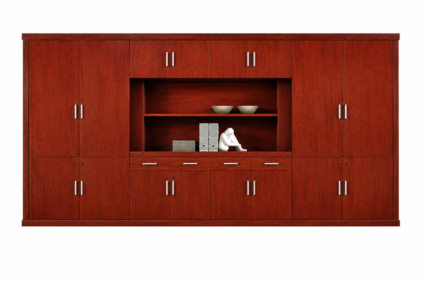 Extra Large Luxury Cherry Rosewood Real Wood Veneer Executive Bookcase with Open Shelving - 4000mm - KM5B55