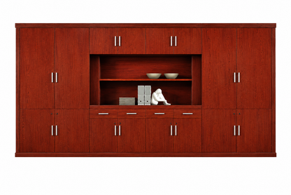 Extra Large Luxury Cherry Rosewood Real Wood Veneer Executive Bookcase with Open Shelving - 4000mm - KM5B55