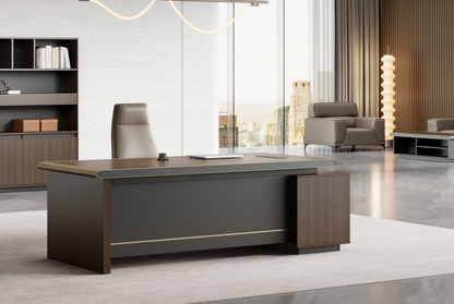 Modern Walnut Home Corner Office Desk with Brass Metal Trim and Storage - 1800mm or 2000mm – MK-D03