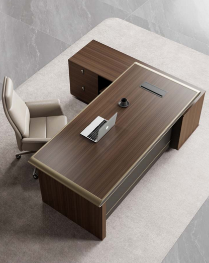 Modern Walnut Home Corner Office Desk with Brass Metal Trim and Storage - 1800mm or 2000mm – MK-D03