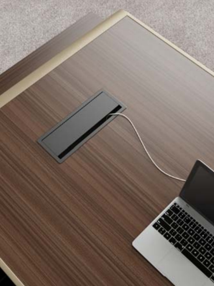 Modern Walnut Home Corner Office Desk with Brass Metal Trim and Storage - 1800mm or 2000mm – MK-D03