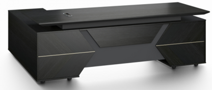 Luxury Black Ash Herringbone Executive Corner Desk with Integrated Twin Storage - UK Power Integrated - 2400mm - DG42-D02