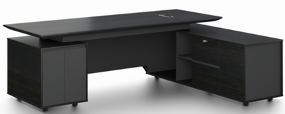 Luxury Black Ash Herringbone Executive Corner Desk with Integrated Twin Storage - UK Power Integrated - 2400mm - DG42-D02