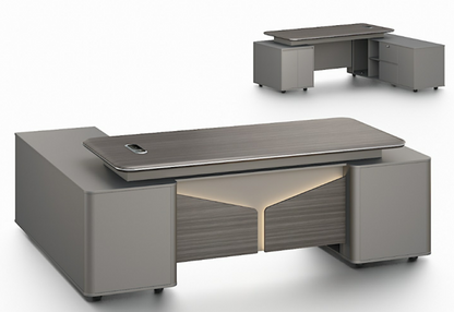 Premium Modern Luxury Grey Wenge Executive Corner Desk with Storage - UK Plugs and LED Included - 2400mm - PM38-D02
