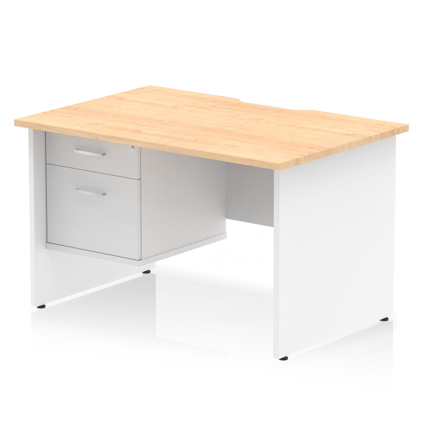 Impulse Scalloped Edge Panel End Straight Desk With Single Fixed Pedestal - 1200mm - Multiple Colour Options
