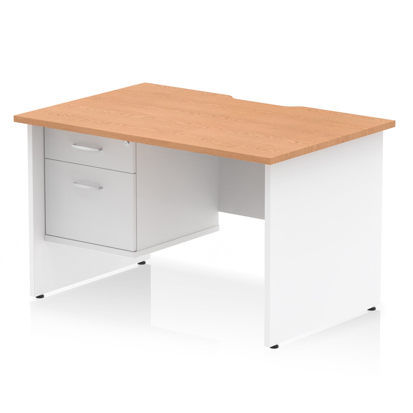 Impulse Scalloped Edge Panel End Straight Desk With Single Fixed Pedestal - 1200mm - Multiple Colour Options