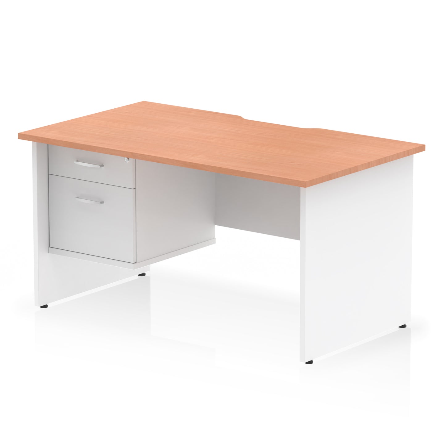 Impulse Scalloped Edge Panel End Straight Desk With Single Fixed Pedestal - 1400mm - Multiple Colour Options
