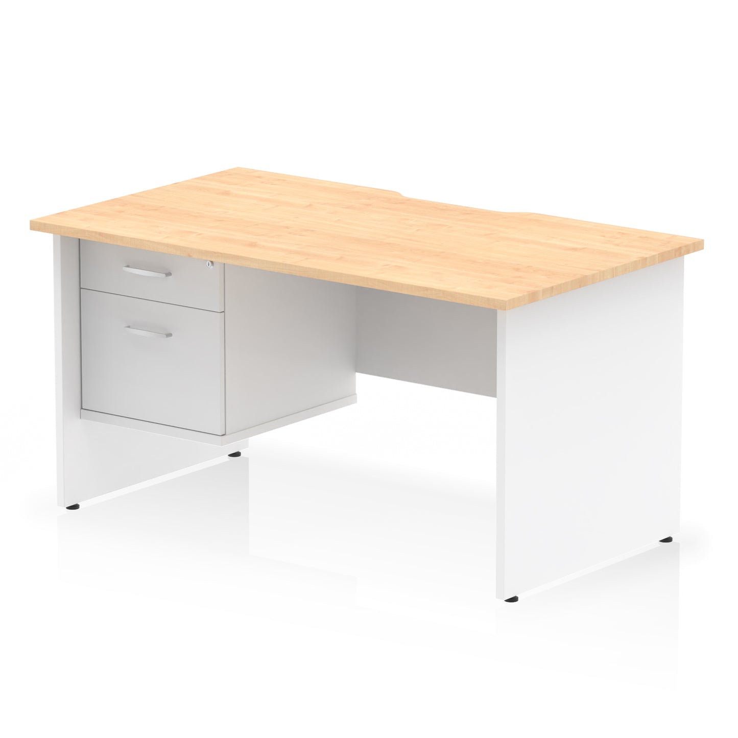Impulse Scalloped Edge Panel End Straight Desk With Single Fixed Pedestal - 1400mm - Multiple Colour Options