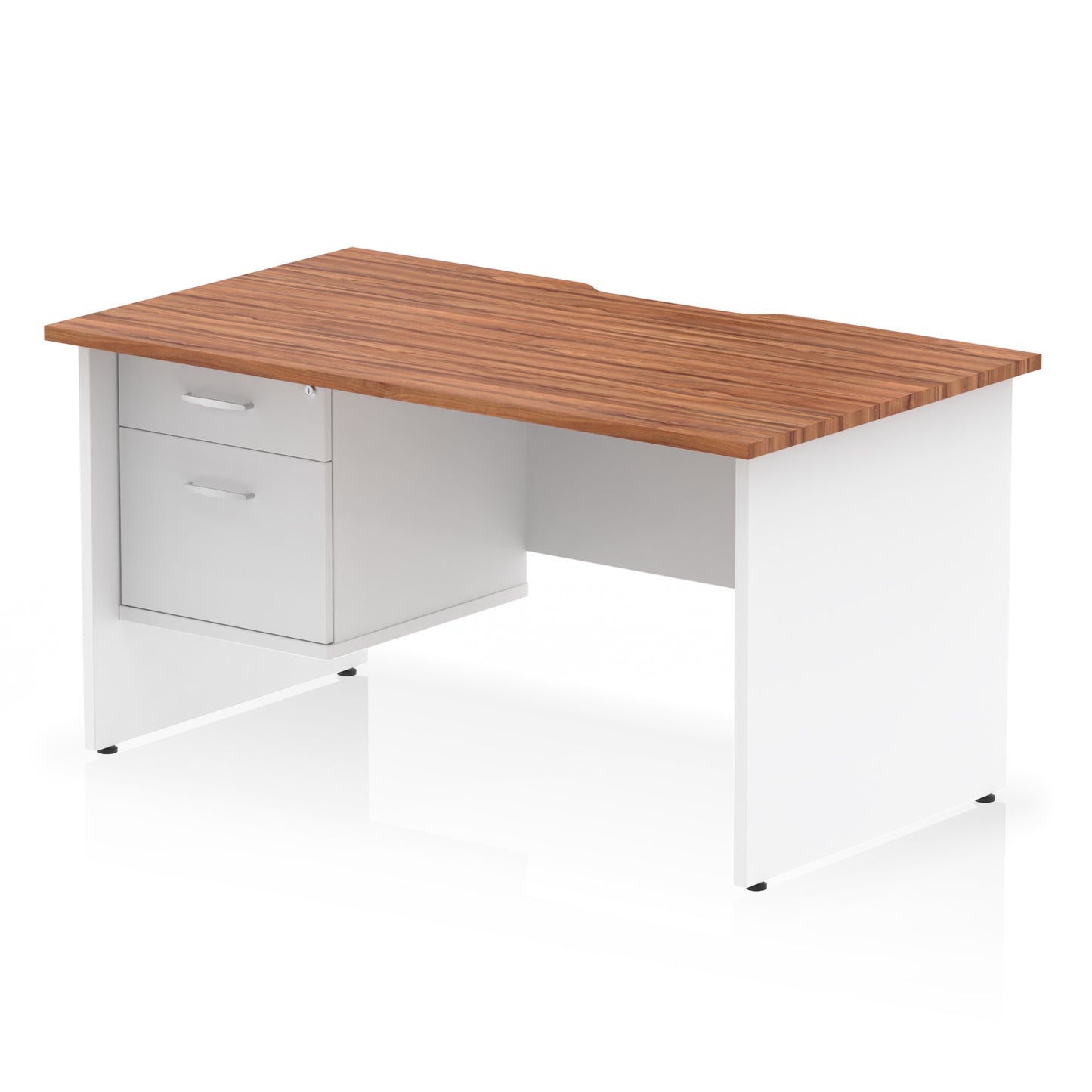 Impulse Scalloped Edge Panel End Straight Desk With Single Fixed Pedestal - 1400mm - Multiple Colour Options