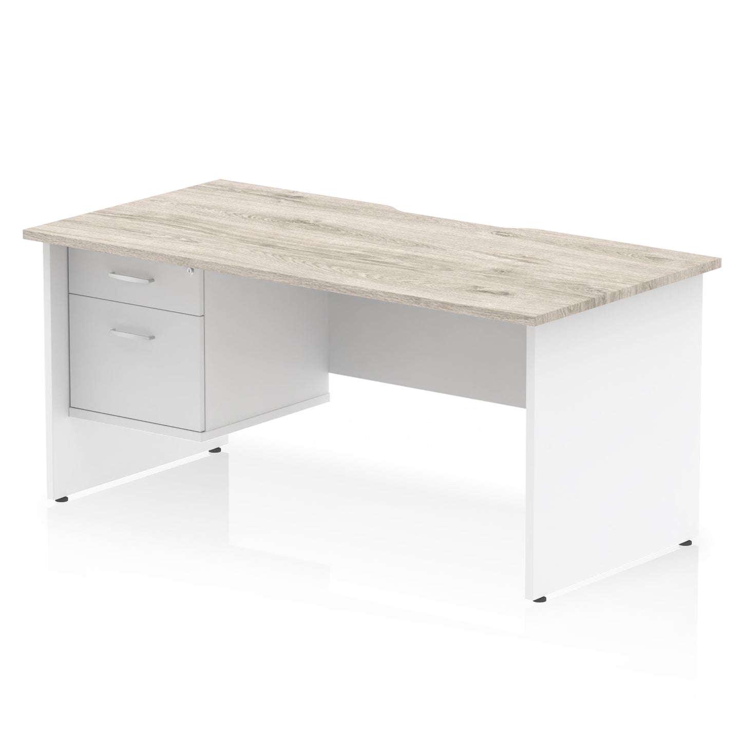 Impulse Scalloped Edge Panel End Straight Desk With Single Fixed Pedestal - 1600mm - Multiple Colour Options