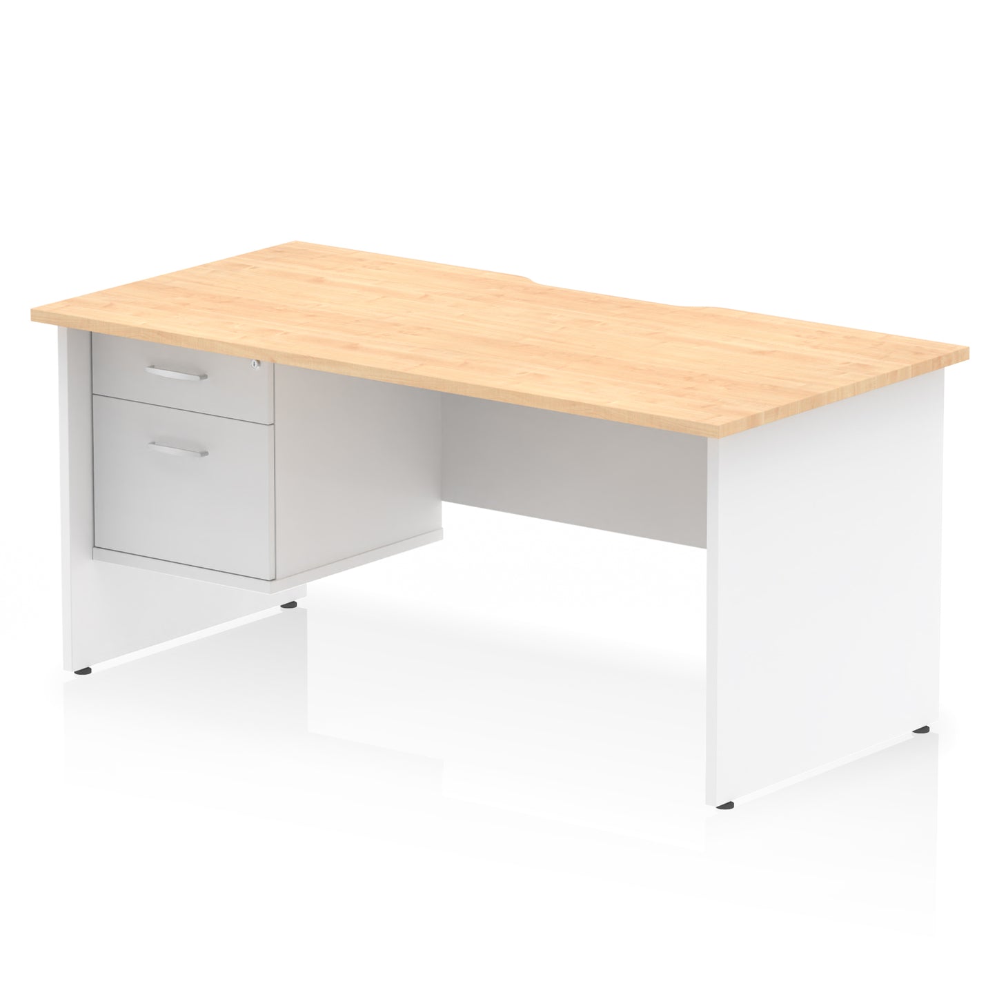 Impulse Scalloped Edge Panel End Straight Desk With Single Fixed Pedestal - 1600mm - Multiple Colour Options