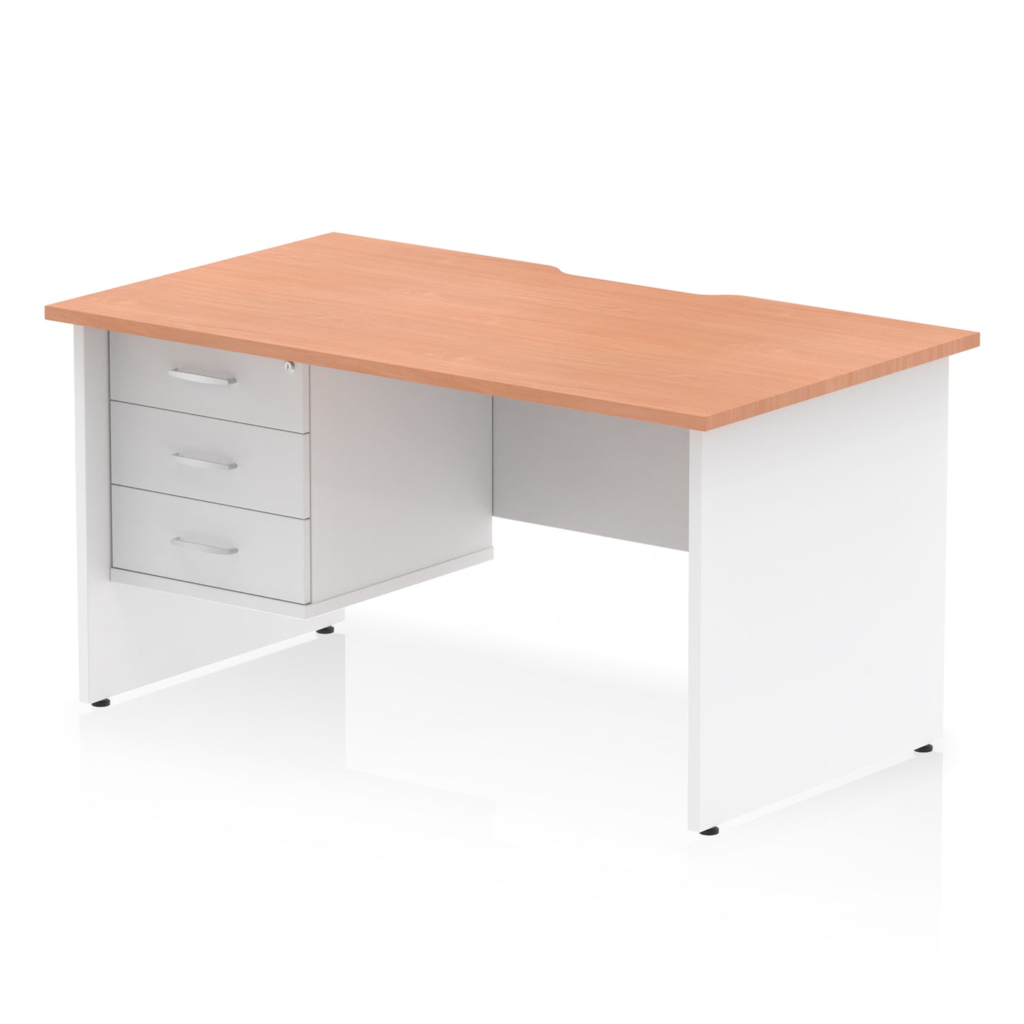 Impulse Scalloped Edge Panel End Straight Desk With Single Fixed Pedestal - 1400mm - Multiple Colour Options