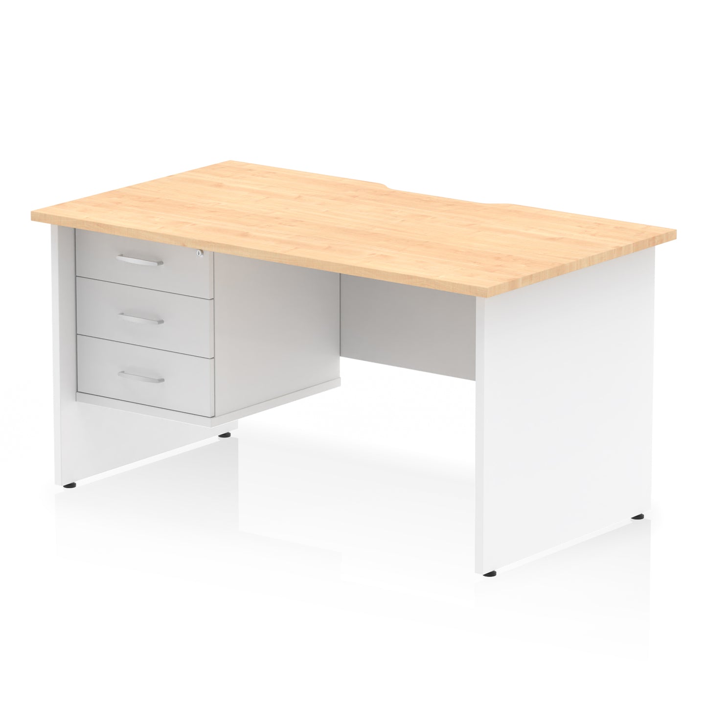 Impulse Scalloped Edge Panel End Straight Desk With Single Fixed Pedestal - 1400mm - Multiple Colour Options