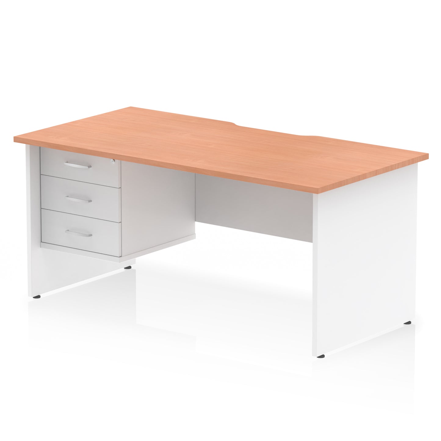 Impulse Scalloped Edge Panel End Straight Desk With Single Fixed Pedestal - 1600mm - Multiple Colour Options