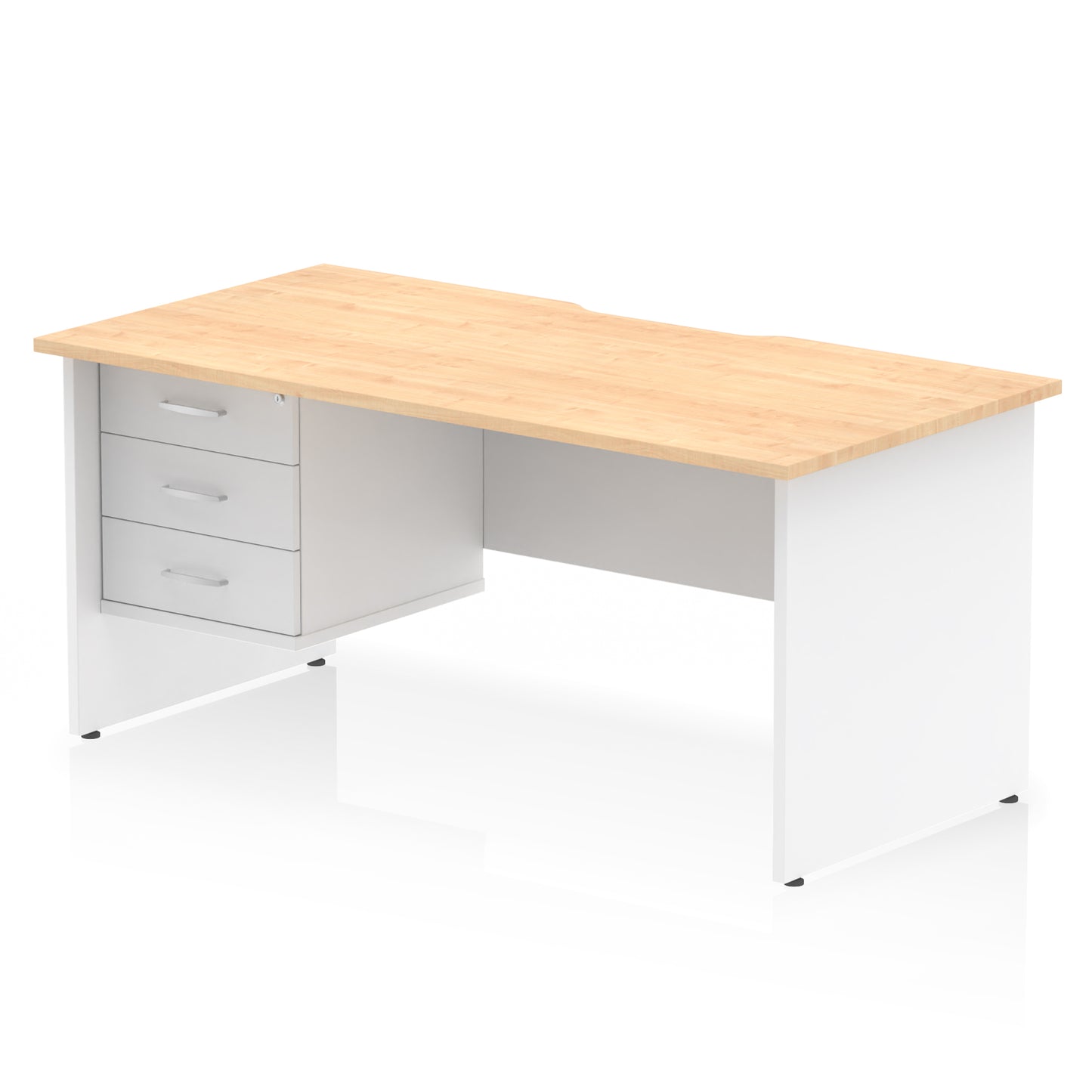 Impulse Scalloped Edge Panel End Straight Desk With Single Fixed Pedestal - 1600mm - Multiple Colour Options