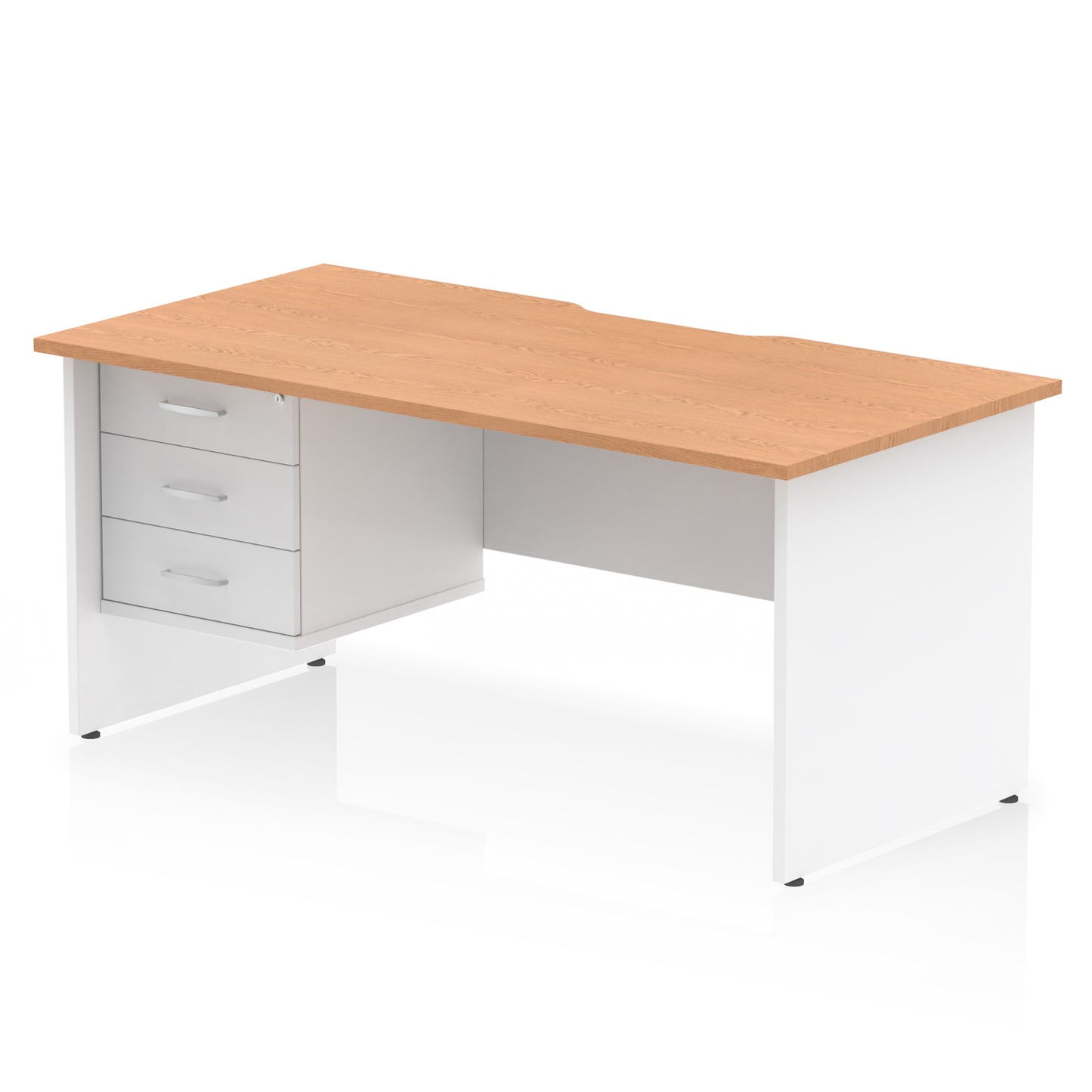 Impulse Scalloped Edge Panel End Straight Desk With Single Fixed Pedestal - 1600mm - Multiple Colour Options