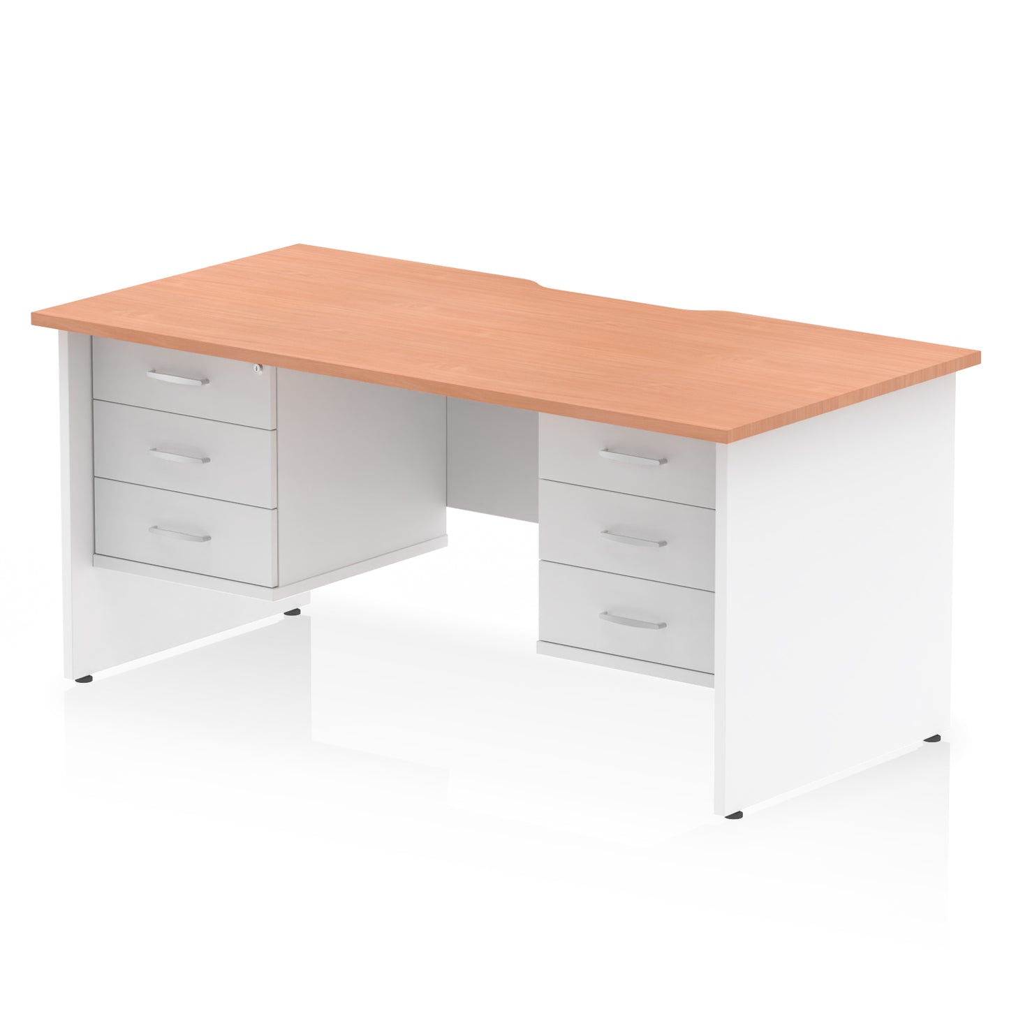 Impulse Scalloped Edge Panel End Straight Desk With Two Fixed Pedestal - 1600mm - Multiple Colour Options