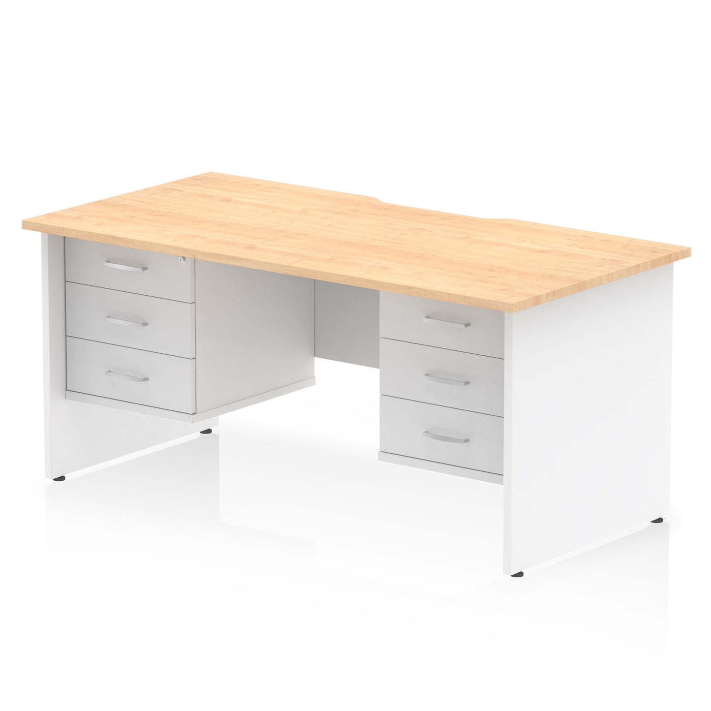 Impulse Scalloped Edge Panel End Straight Desk With Two Fixed Pedestal - 1600mm - Multiple Colour Options
